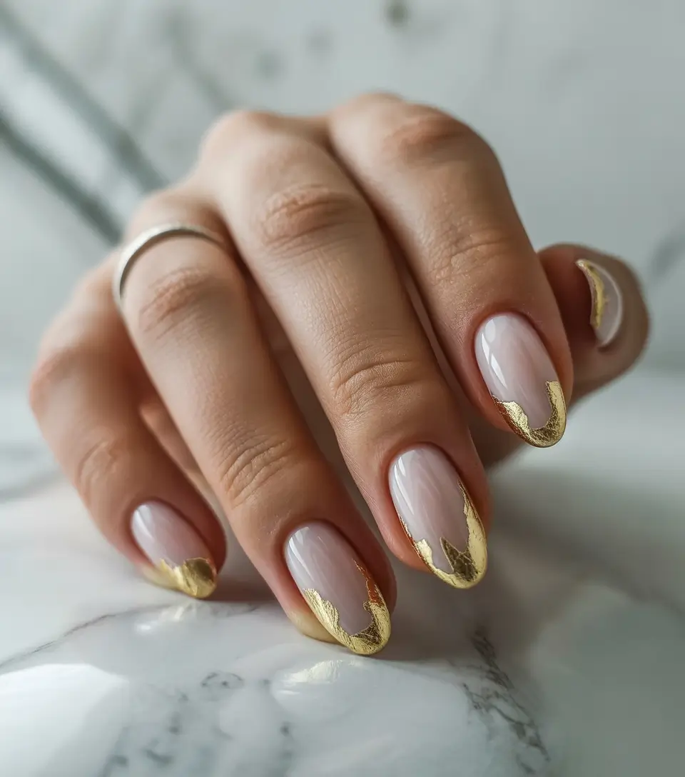 natural nails 2026 Golden Abstract Tips