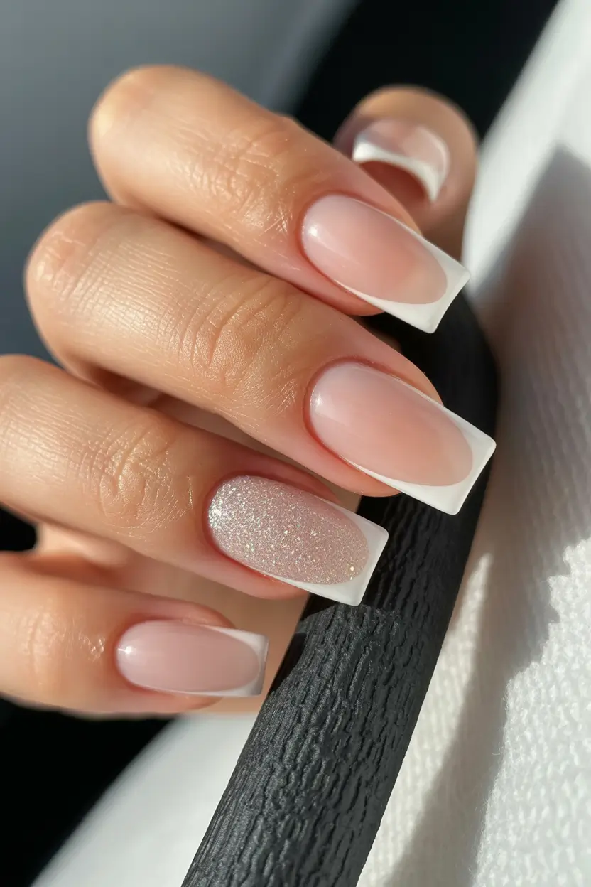 natural nails 2026 Sparkle Accent French