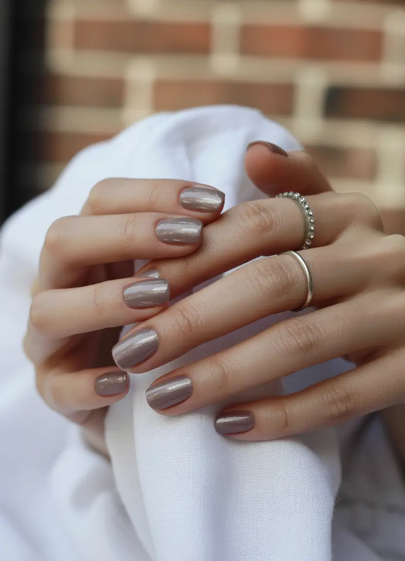 neutral nails 2026 Taupe Metallic Neutrals for a Cool Reflective Look