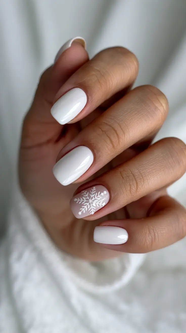 neutral nails 2026 White Snowflake Neutrals for a Cozy Winter Touch