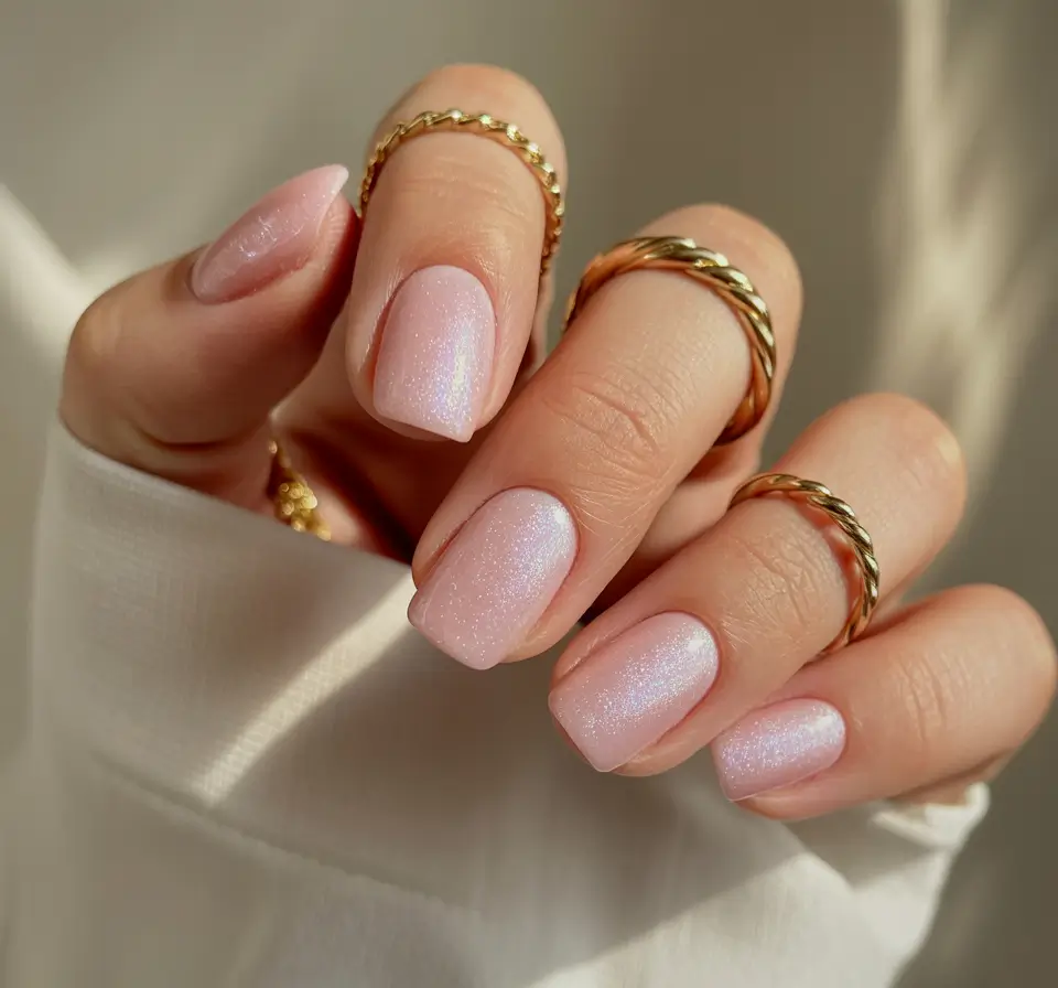 neutral nails 2026 Shimmery Pink Neutrals for a Soft Glow