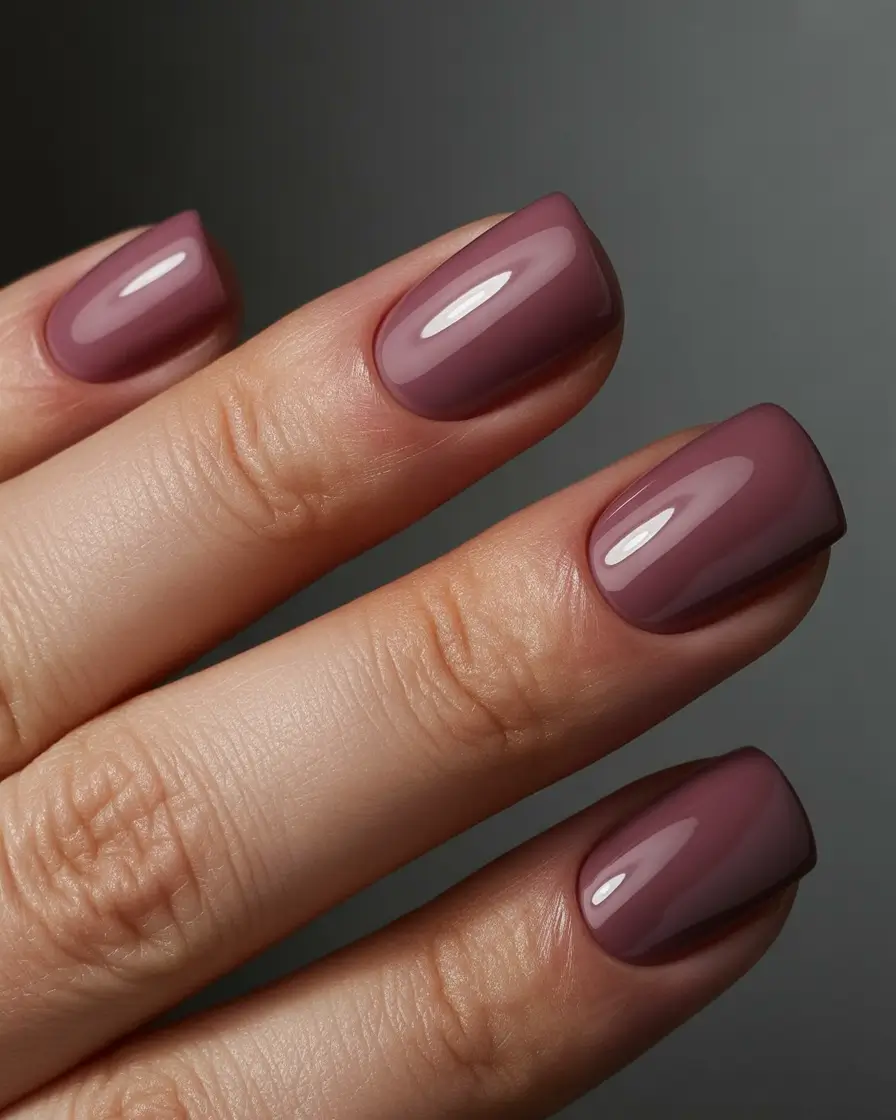 nude nails 2026 Dusty Mauve Nude With A Deep Modern Edge