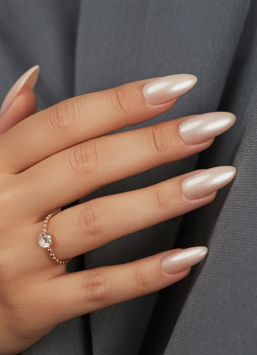 nude nails 2026 Opalescent Almond Glow for the New Winter Neutrals