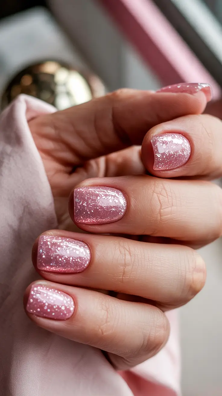 pink nails 2026 Soft Sparkle Pink Short Nails