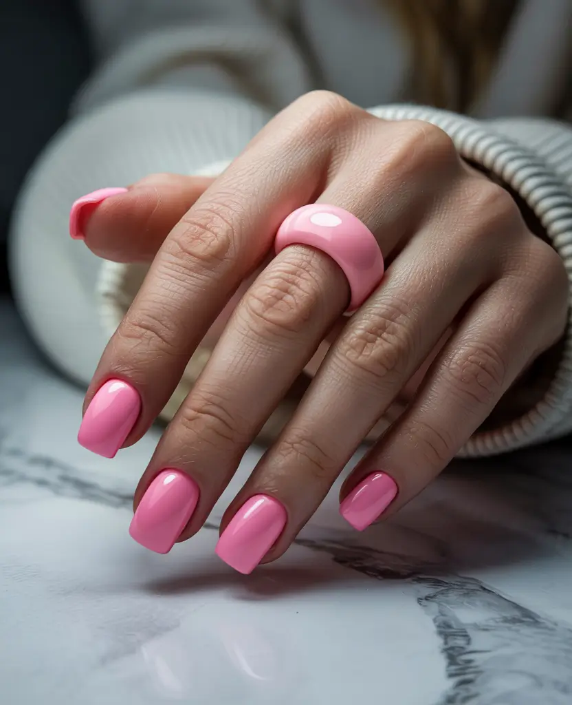 pink nails 2026 Bright Bubblegum Square Shimmer