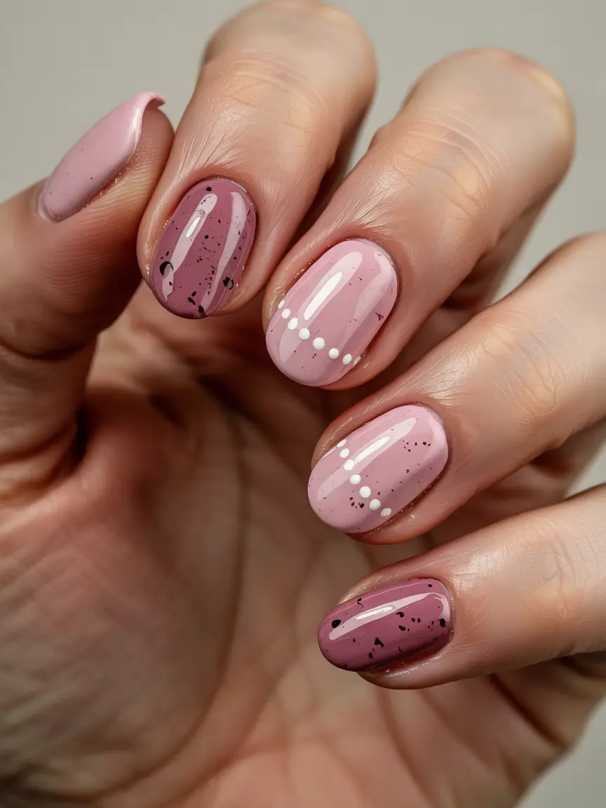 pink nails 2026 Speckled Pink With Minimalist Dot Art