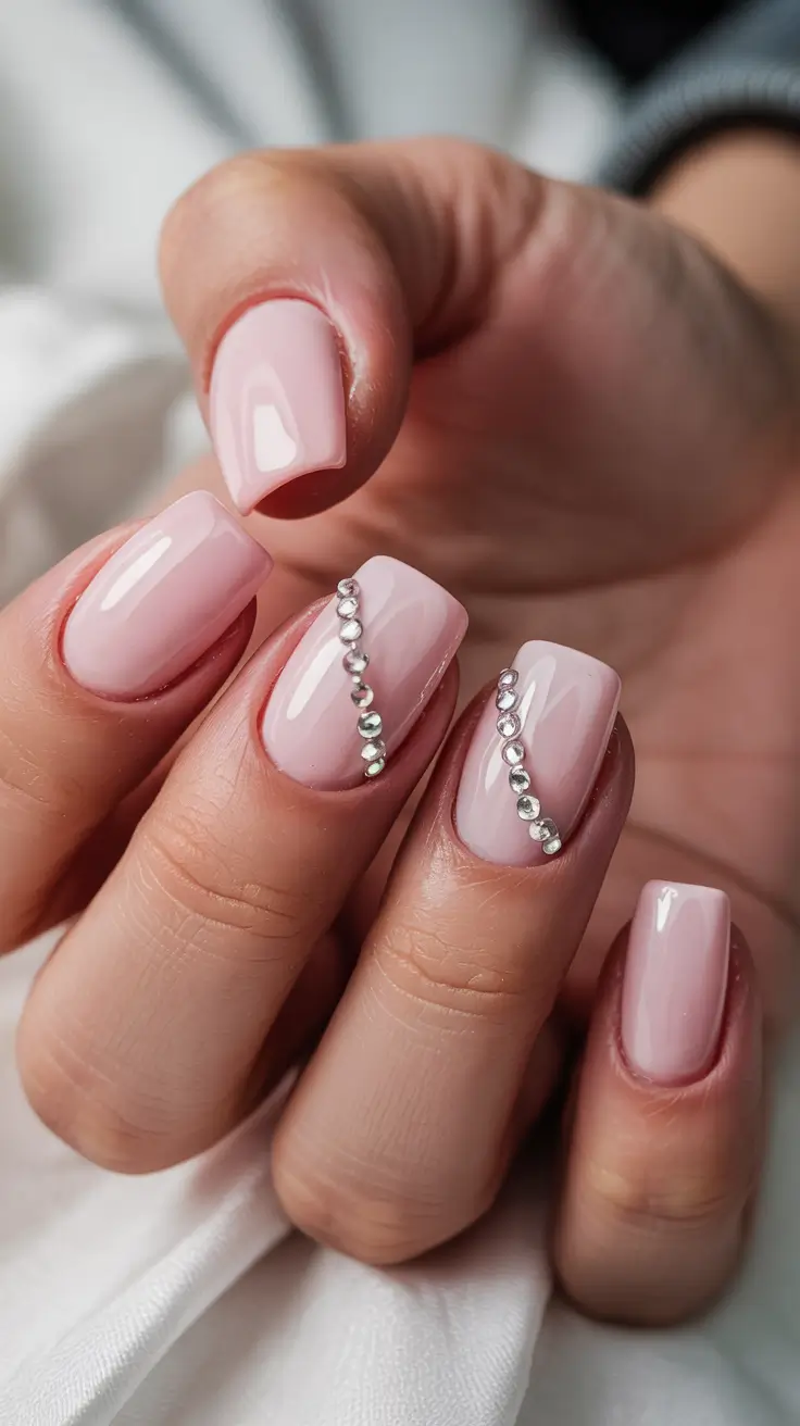 pink nails 2026 Crystal Line Blush Nails