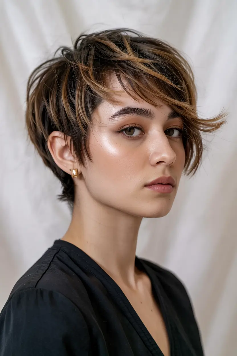 pixie haircut 2026 Feathered Caramel Pixie