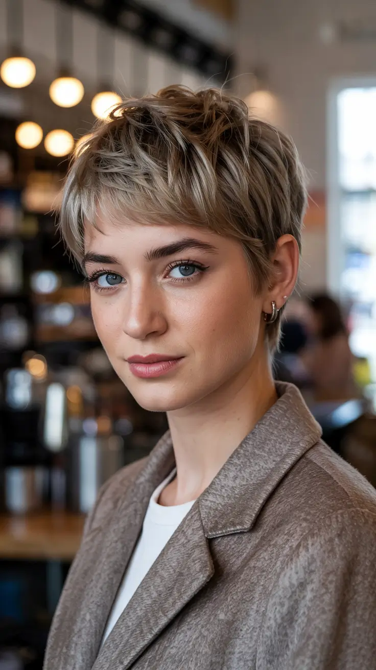 pixie haircut 2026 Champagne Blonde Pixie Glow