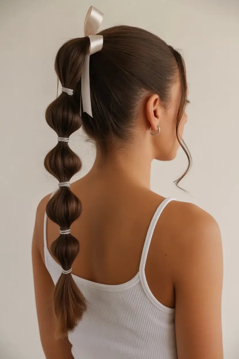 ponytail hairstyles 2026 Chic Ribbon Cascade