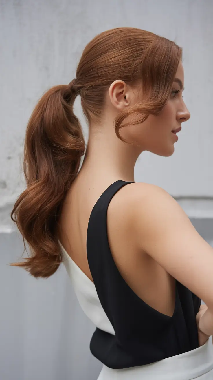 ponytail hairstyles 2026 Soft Auburn Flow