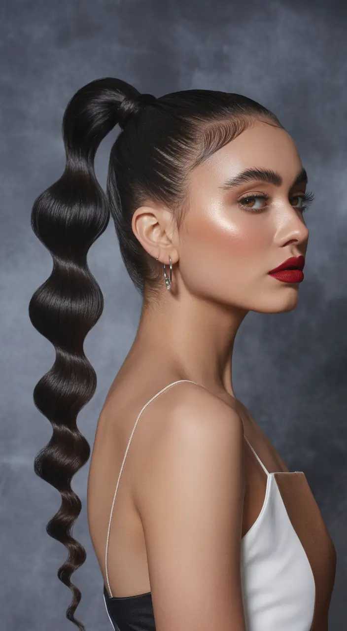 ponytail hairstyles 2026 High Gloss Wave Statement