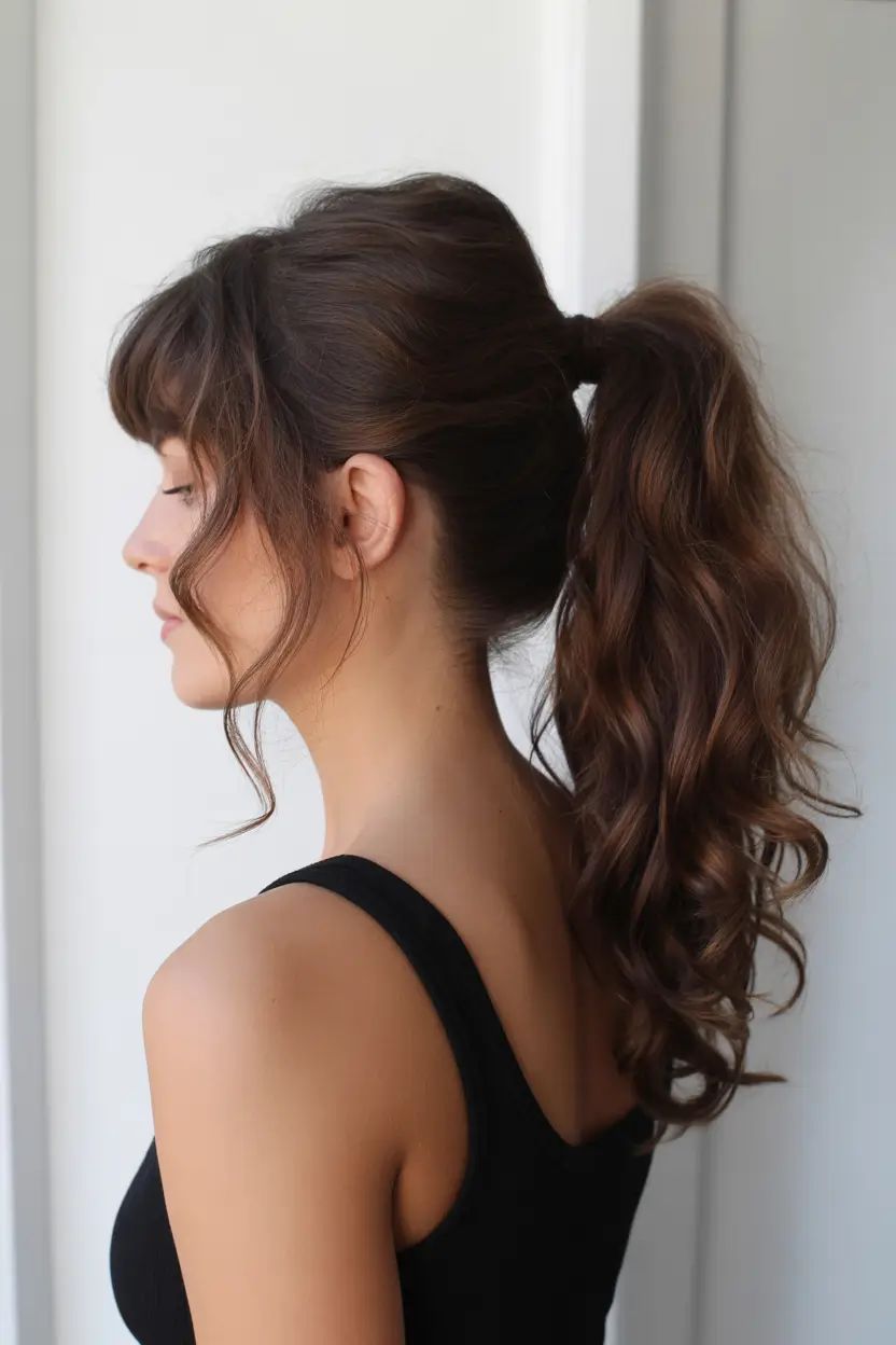 ponytail hairstyles 2026 Soft Volume with Bangs