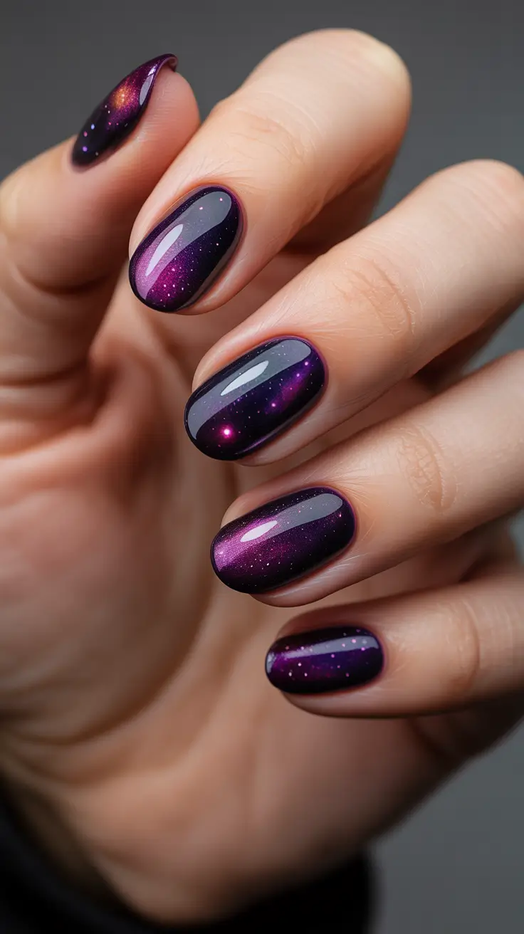 purple nails Cosmic Plum Glow