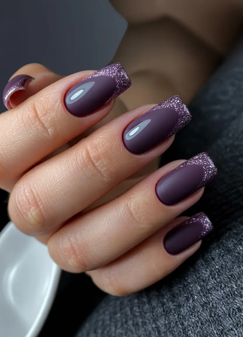 purple nails Plum Glittered French Lift