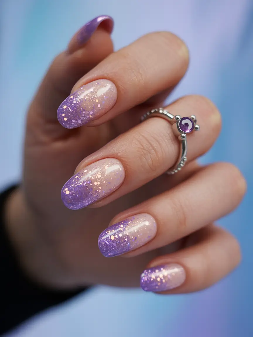 purple nails Lavender Stardust Dip