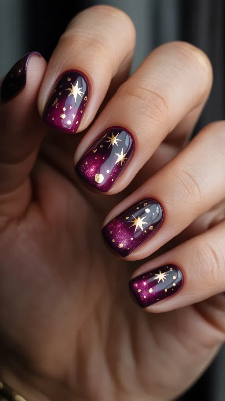 purple nails Golden Nightfall Spark
