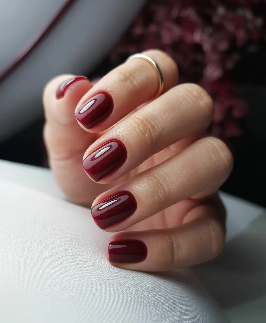 short acrylic nails 2026 Deep Ruby Gloss