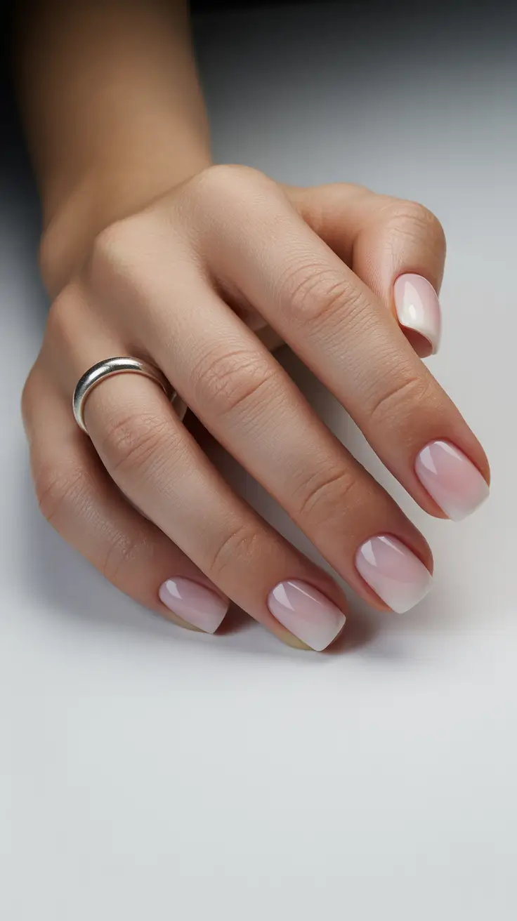 short acrylic nails 2026 Soft Baby Pink Ombre Glow