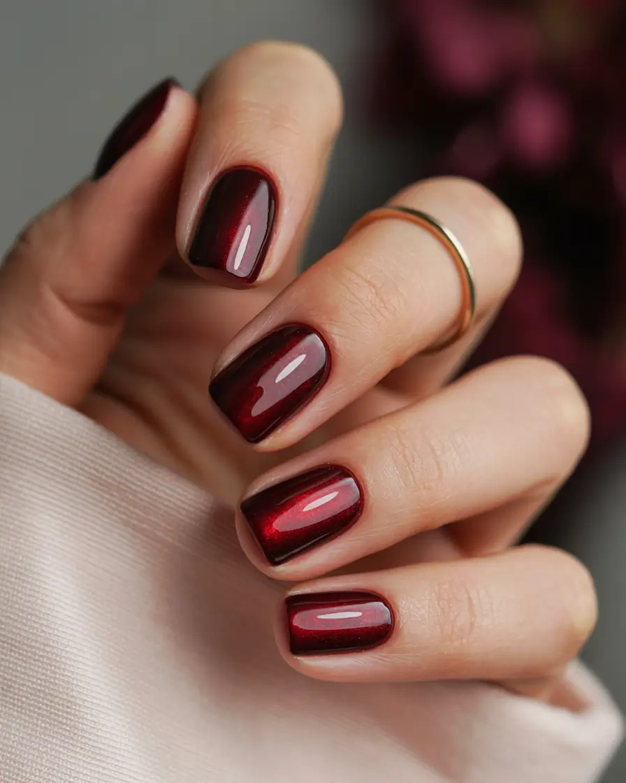 short acrylic nails 2026 Dark Cherry Glow