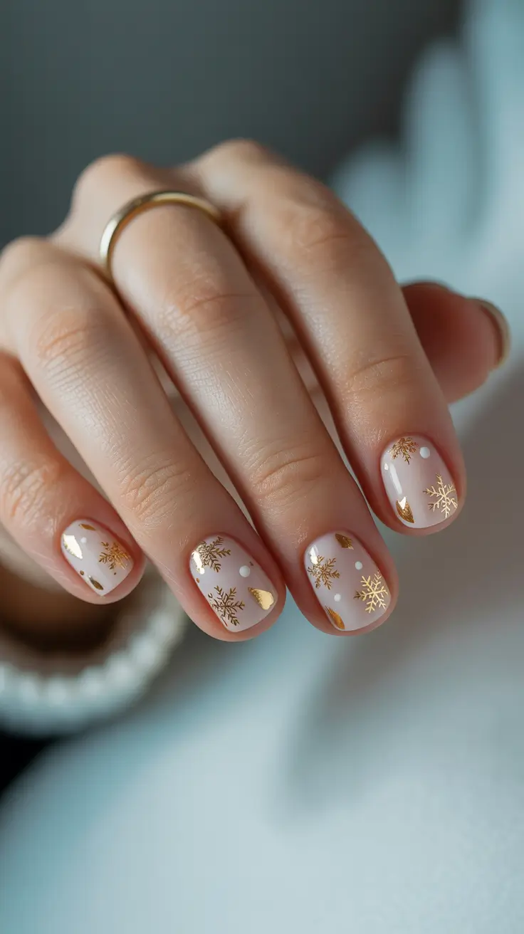 short acrylic nails 2026 Golden Winter Whisper