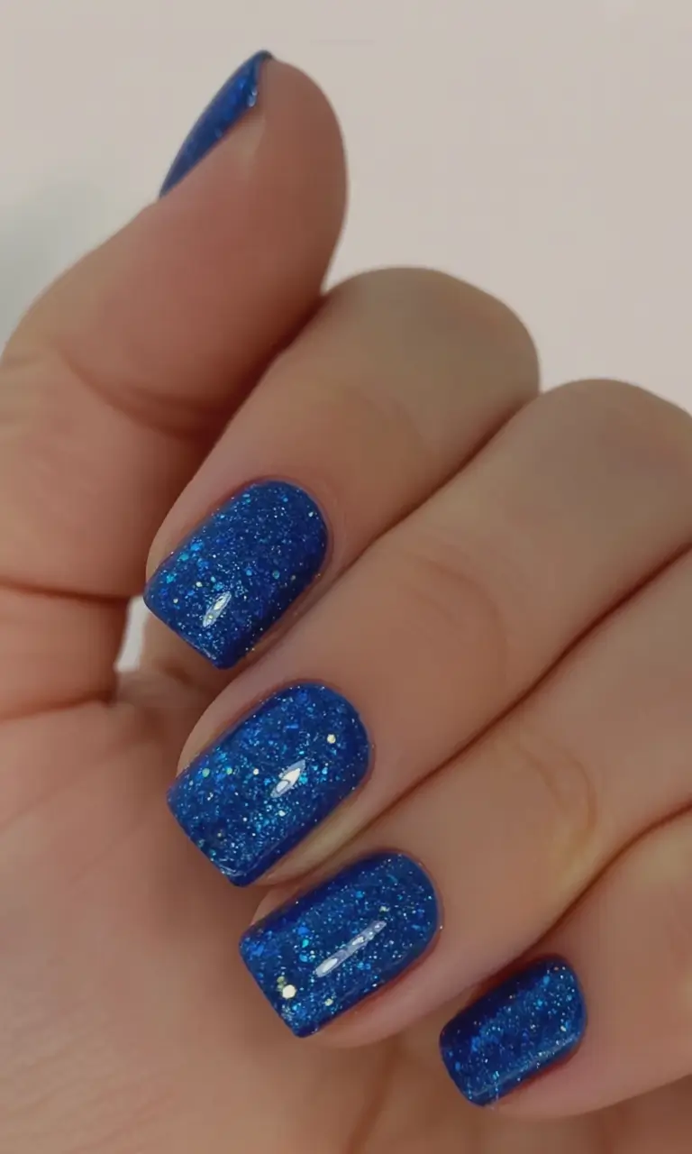 short acrylic nails 2026 Electric Blue Sparkle