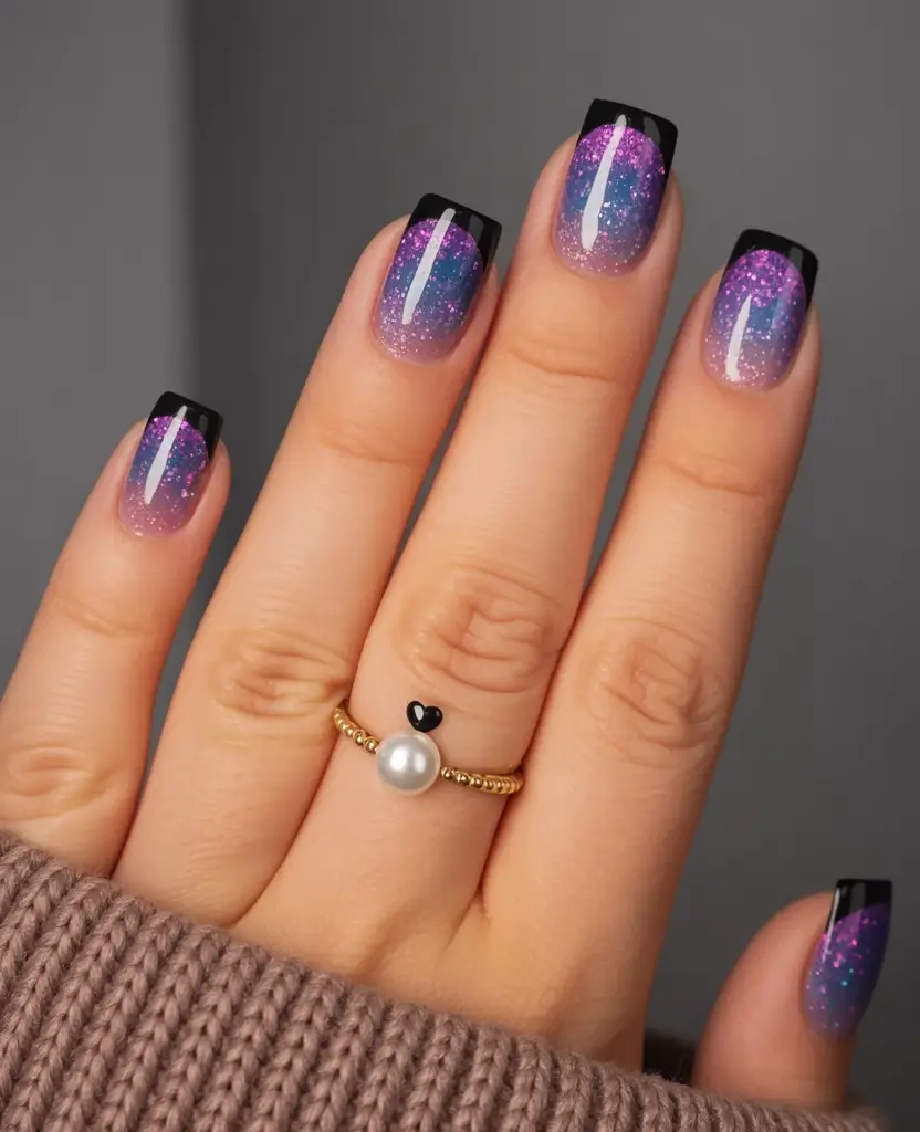 short acrylic nails 2026 Galaxy French Aura