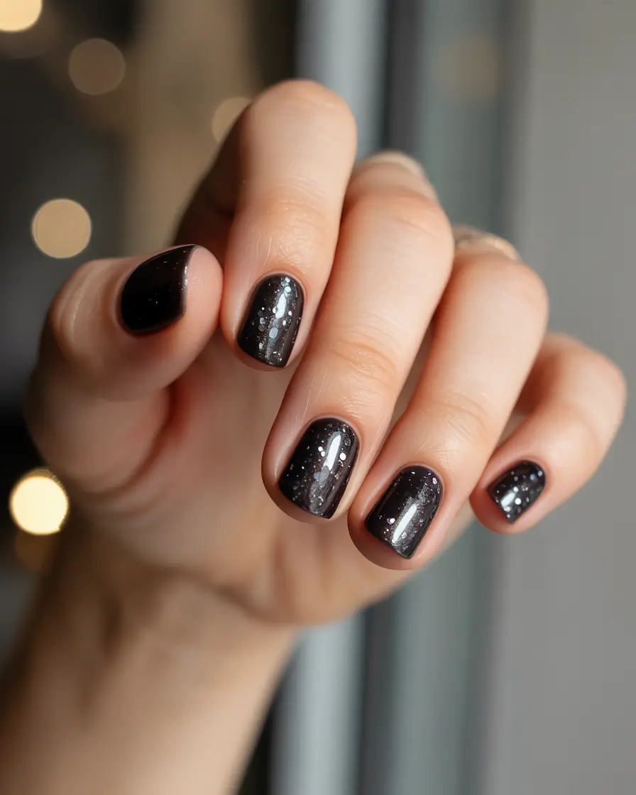 short acrylic nails 2026 Starry Midnight Shine