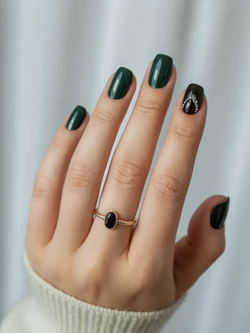 short acrylic nails 2026 Emerald Accent Elegance