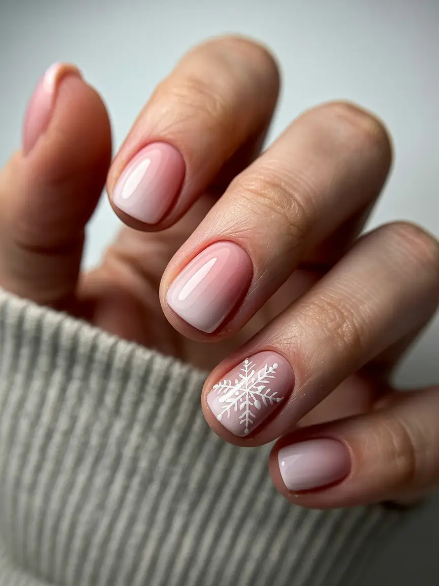 short acrylic nails 2026 Snowfall Blush Ombre
