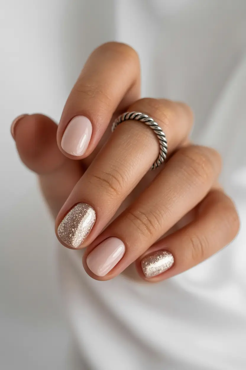 short acrylic nails 2026 Champagne Shimmer Accent