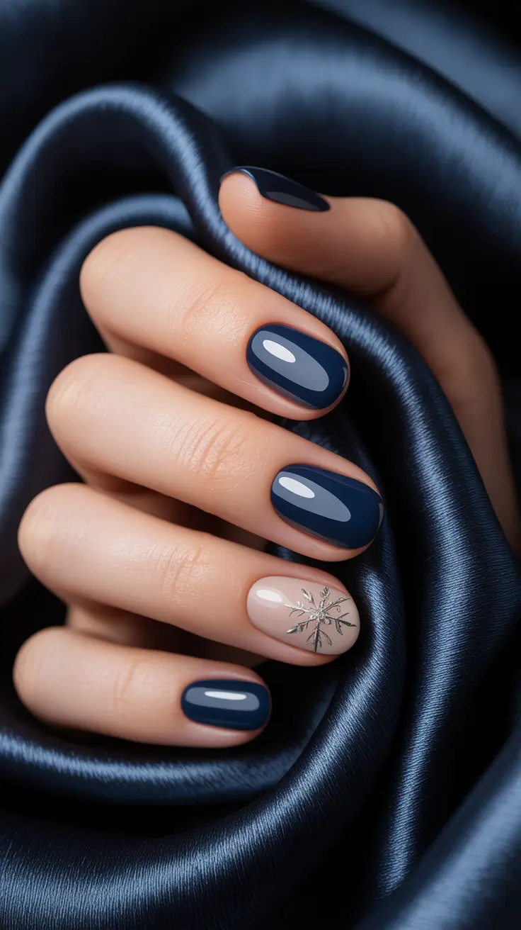 short almond nails 2026 Midnight Blue Winter Elegance