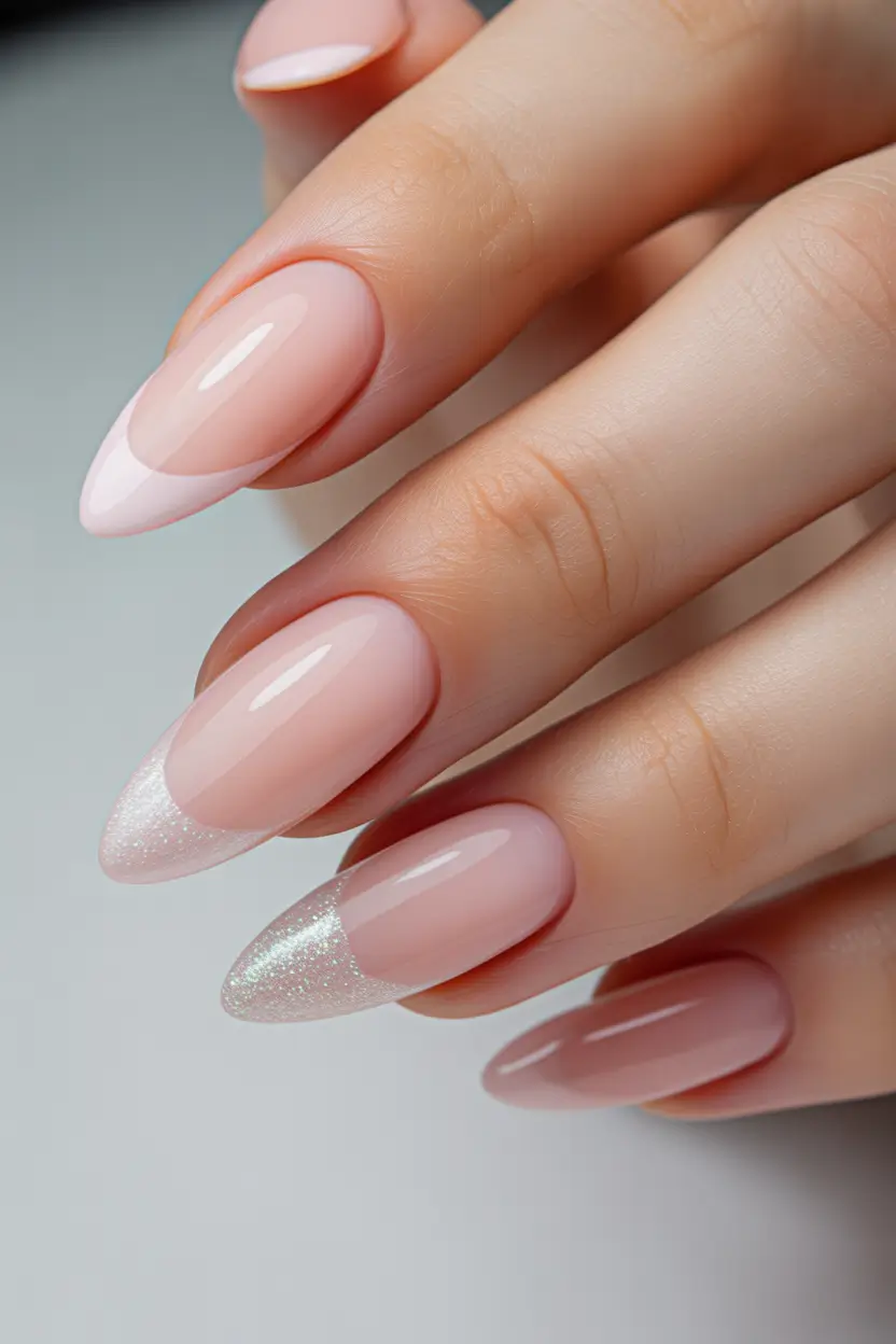 short almond nails 2026 Sheer Pink French Glow with Frosted Tips