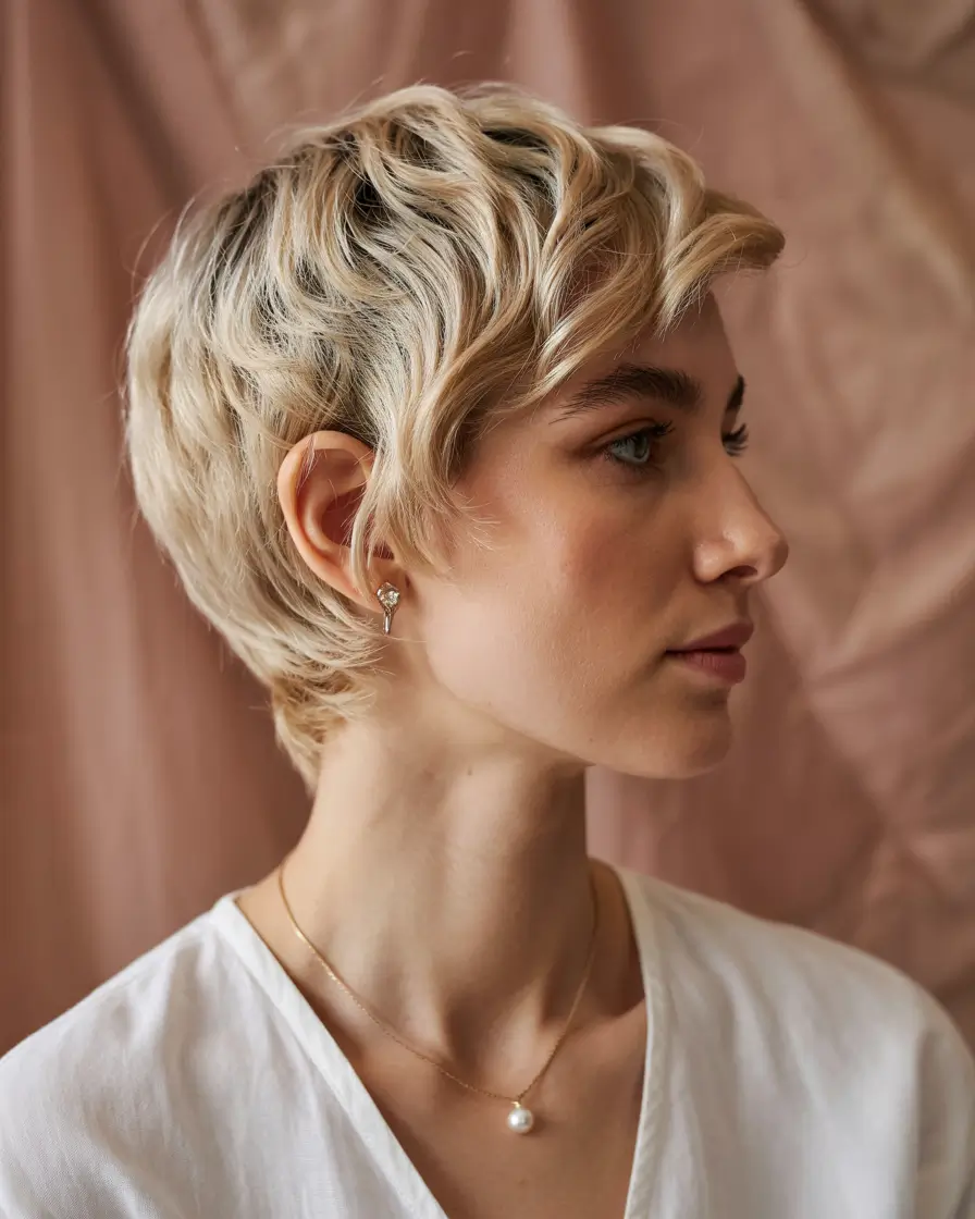 short haircuts with layers Champagne Blonde Waves