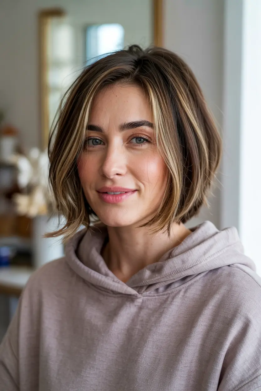 short haircuts for thick hair Soft Balayage Bob Glow