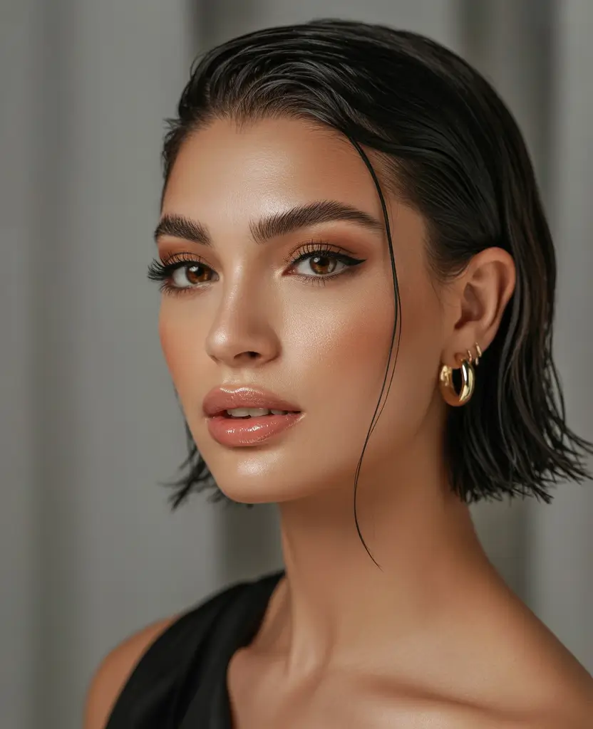 short hairstyles women Glossy Wet Look Bob