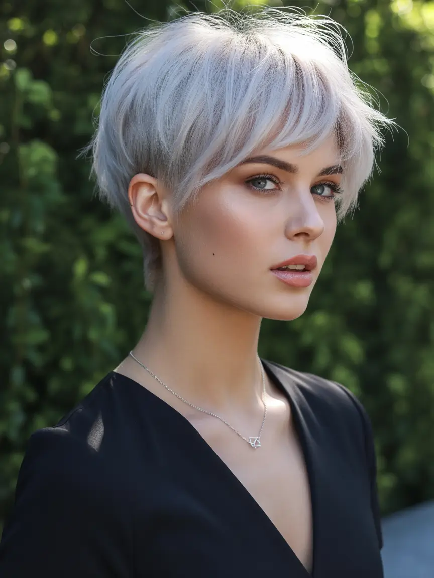 short hairstyles women Cool Silver Pixie Edge