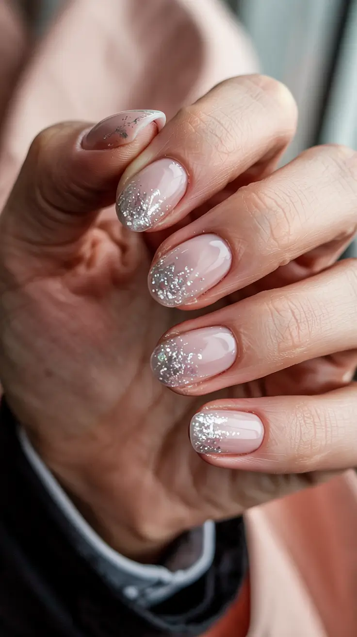 short nails 2026 Silver Frosted Gradient Glow