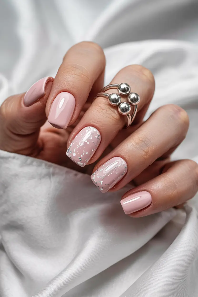 short nails 2026 Pink Frost Sprinkle Elegance