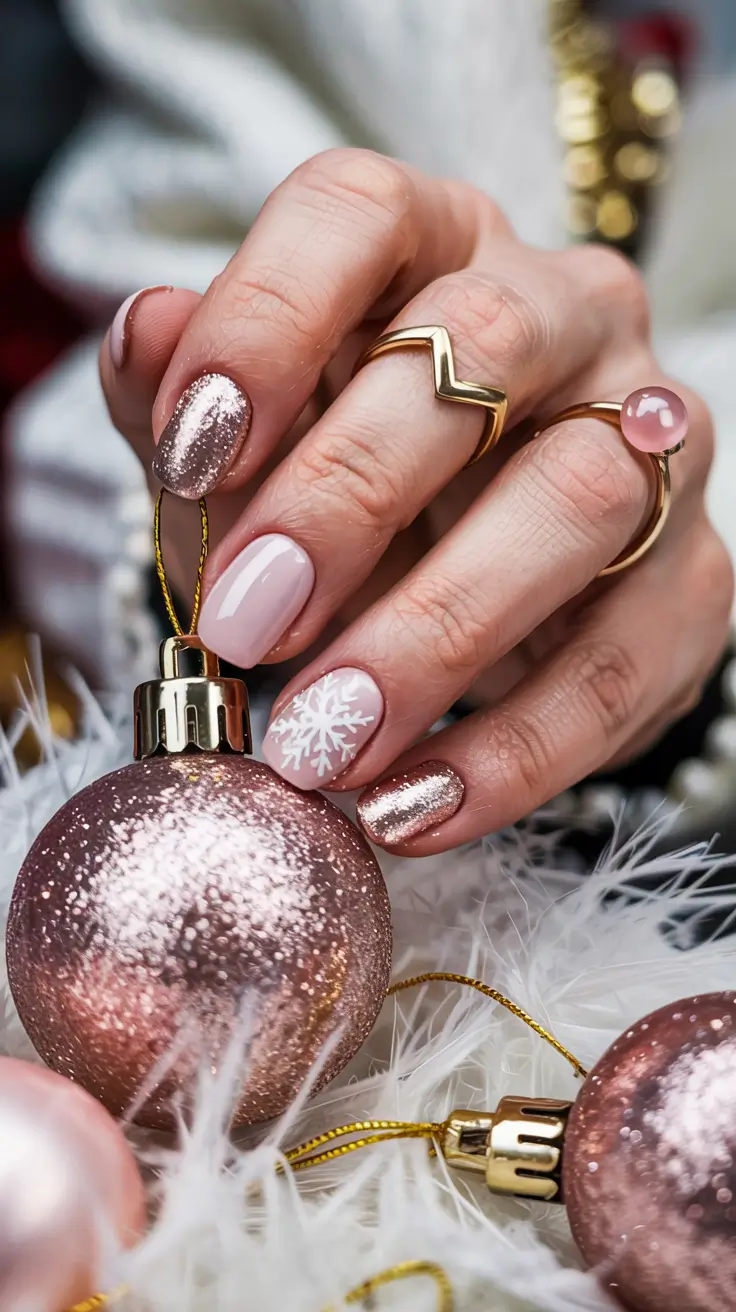 short nails 2026 Rose Gold Holiday Sparkle