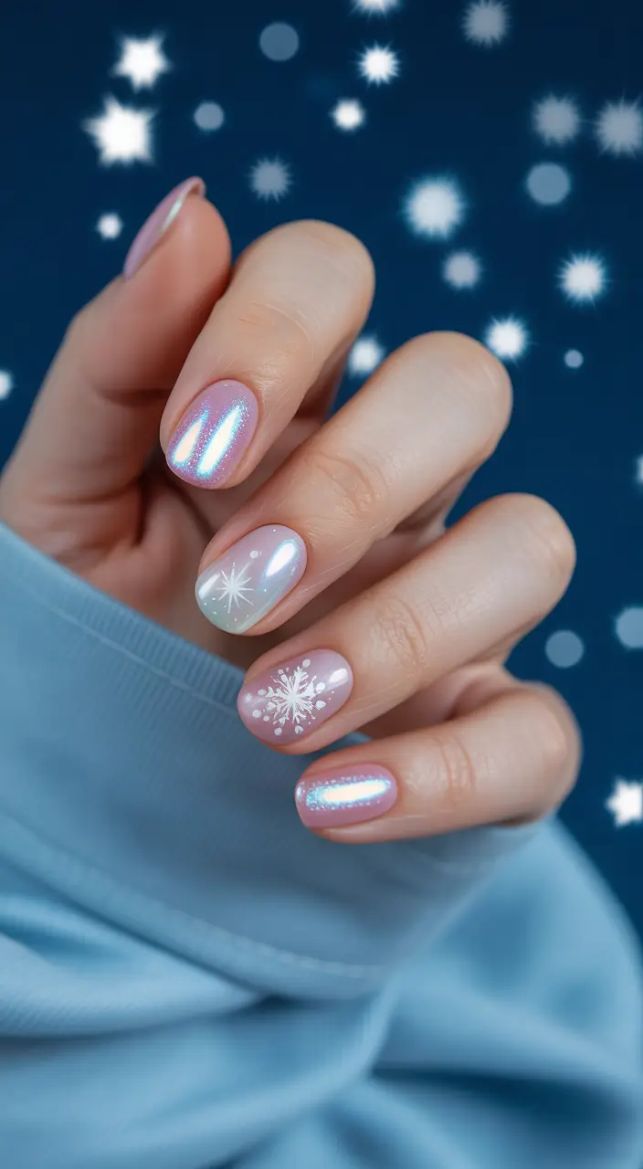 simple nails 2026 Iridescent Winter Pastel Glow
