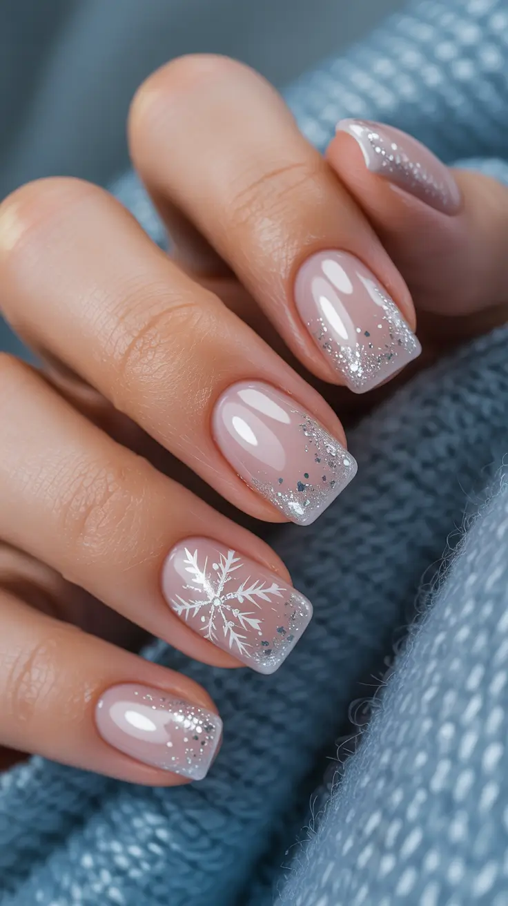 simple nails 2026 Soft Silver Frosted Gradient