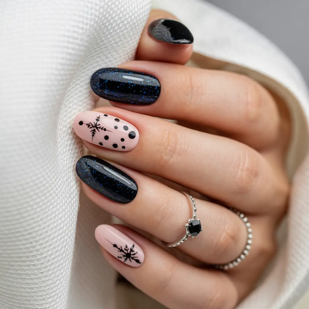 simple nails 2026 Night Sky Sparkle with Soft Blush Accents