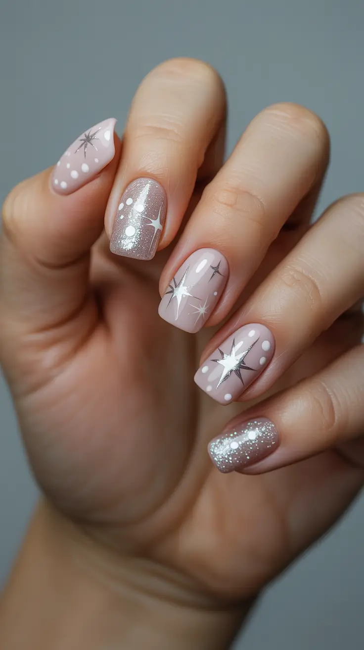 simple nails 2026 Soft Starlight Nude Sparkle