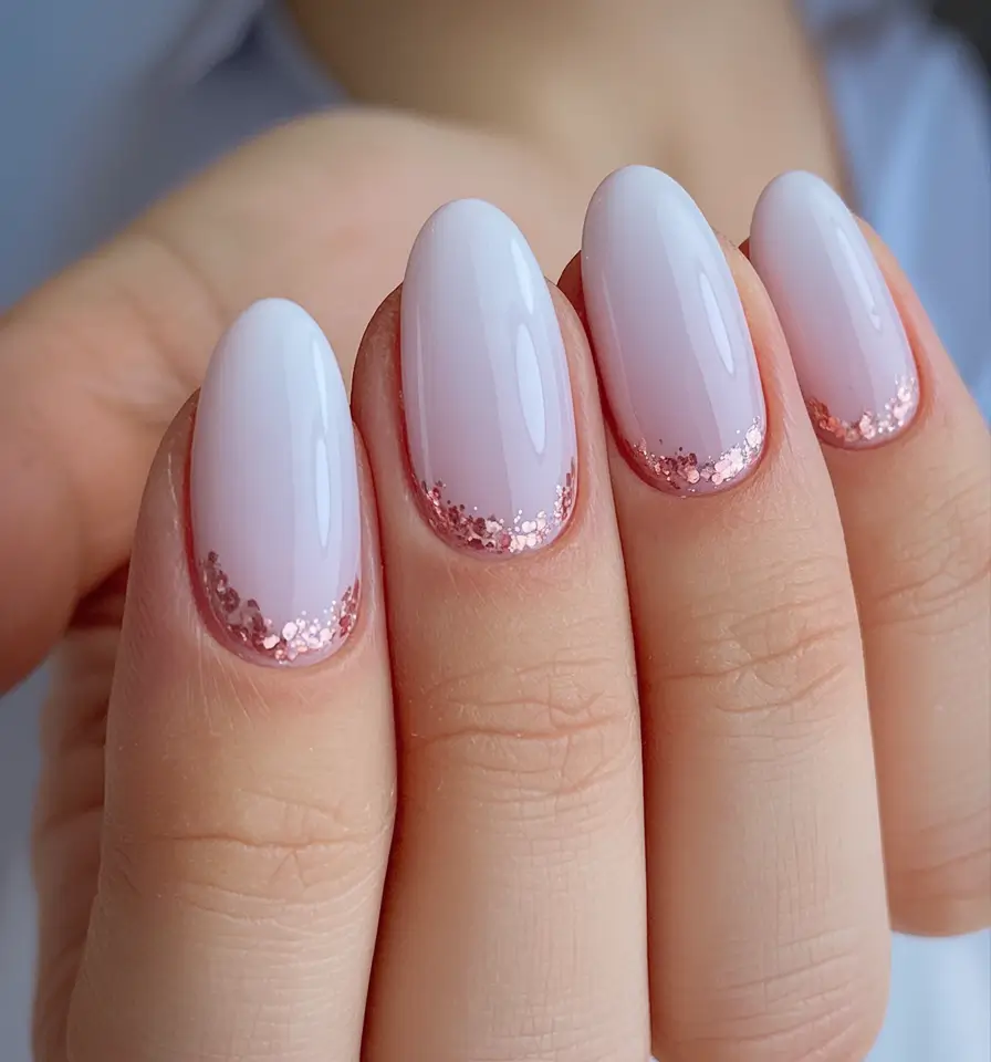 simple nails 2026 Rose Gold Micro Glitter French