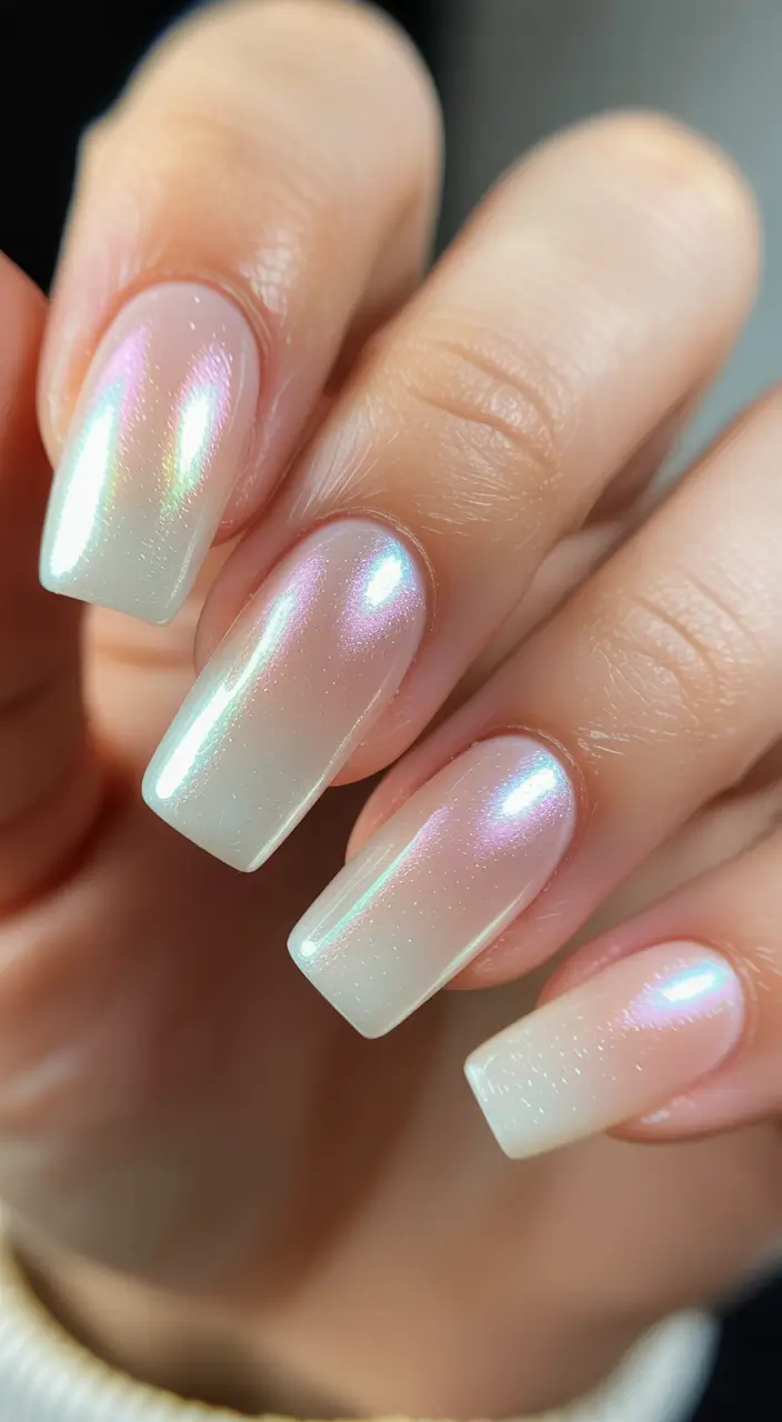 simple nails 2026 Pearly Glow Neutral Gradient