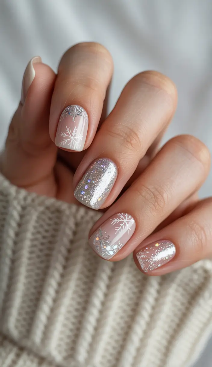 simple nails 2026 Snowy Shimmer Minimal Elegance