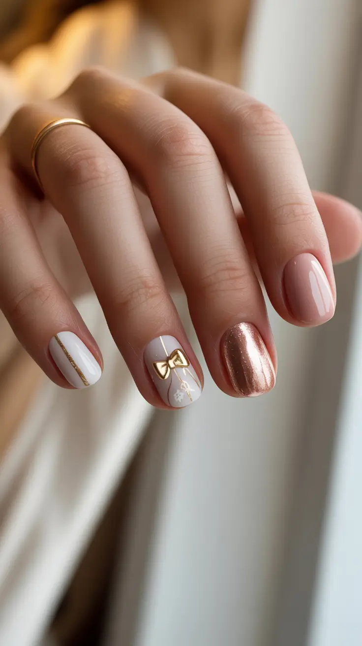 simple nails 2026 Rosy Metallic Holiday Minimalism