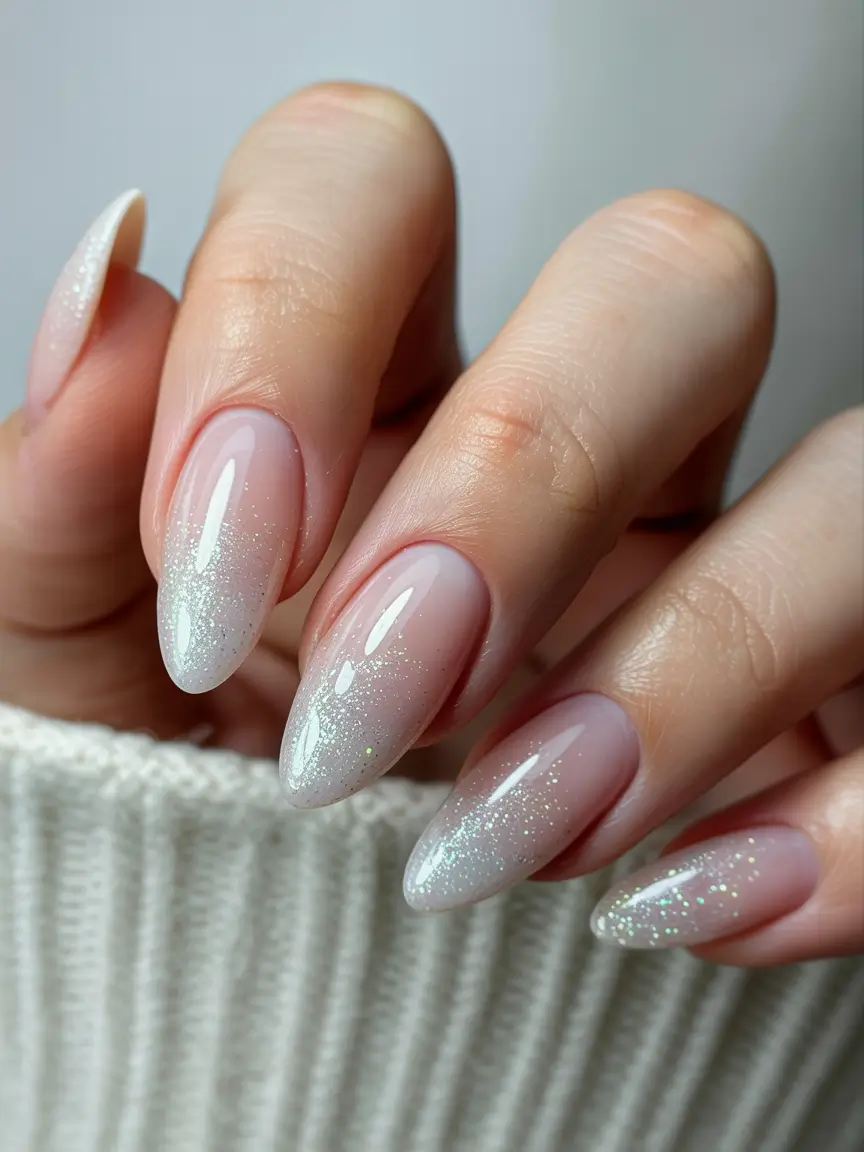 simple nails 2026 Soft Almond Frost Gradient