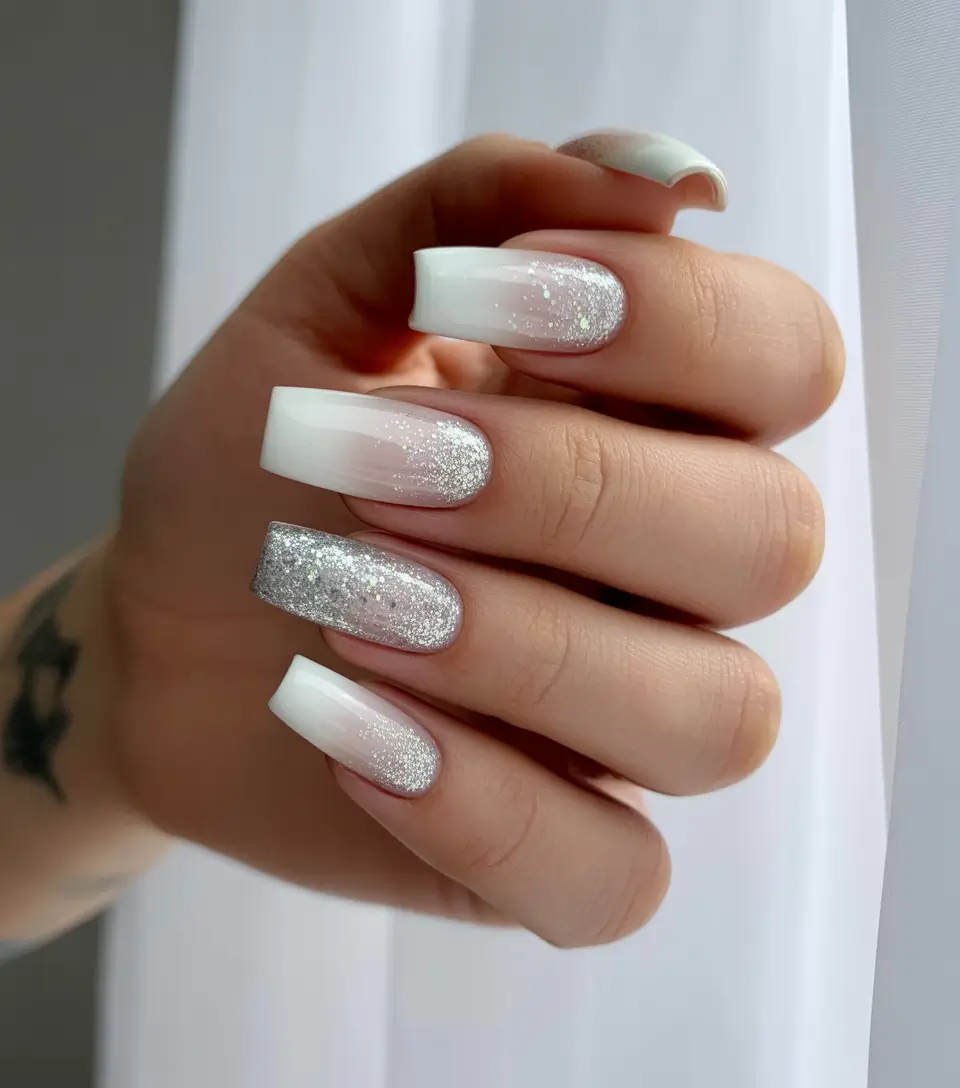 square nails 2026 Winter Gradient Shimmer on Long Square Nails